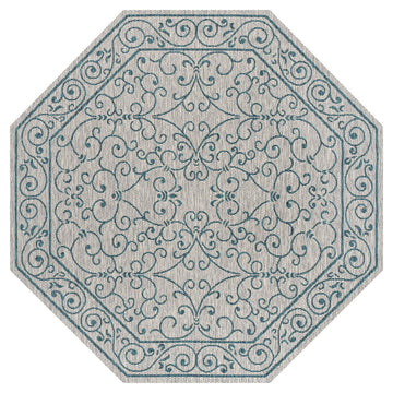 Charleston Vintage Filigree Textured Weave Indoor/outdoor Octagon Rug